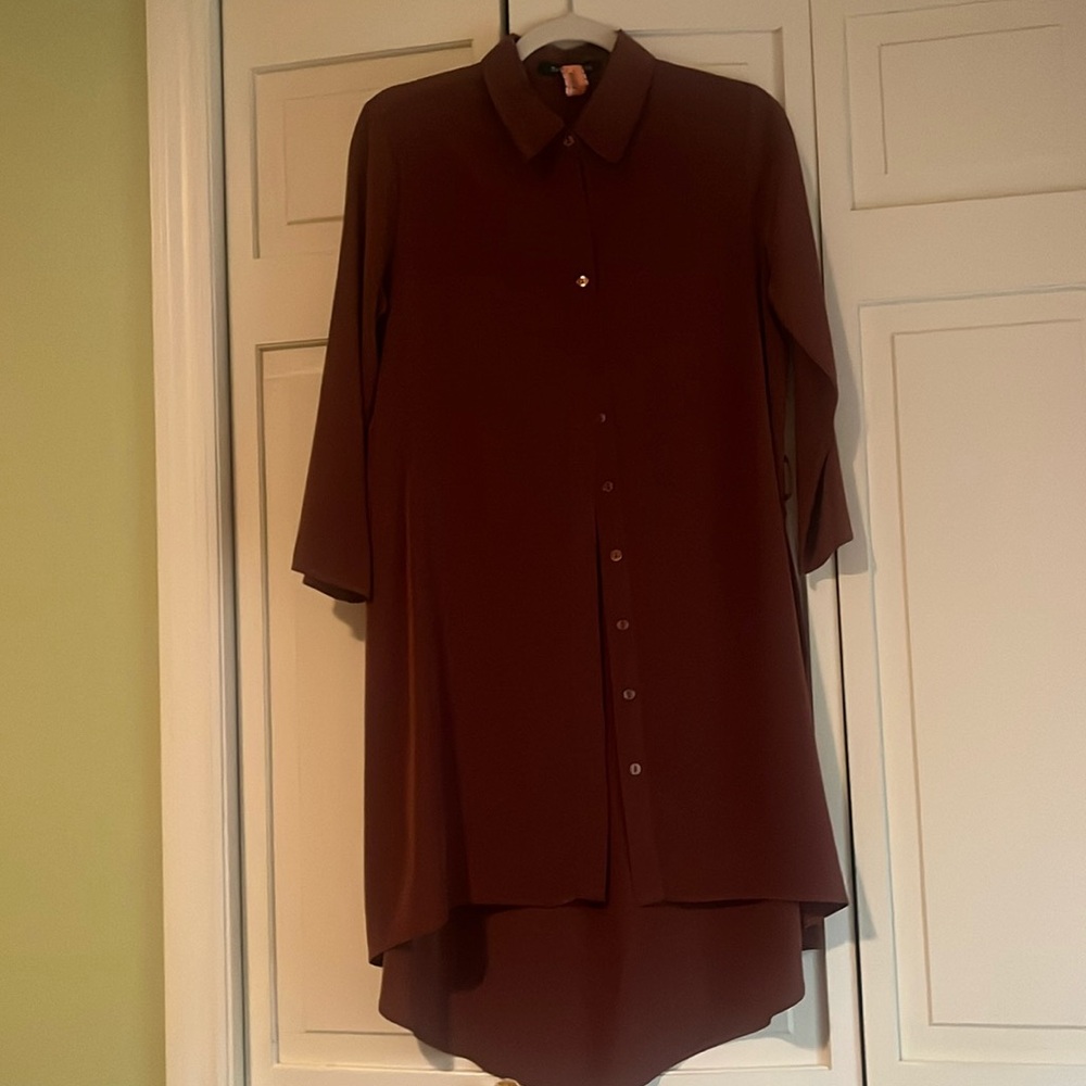 Camel colored satin button-down